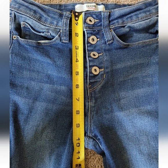 California Vintage SIZE 2 button fly High Rise Denim Ripped Flare stretch jeans - Picture 5 of 6